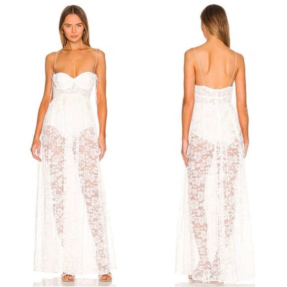NWT For Love & Lemons Lorena Lace Sheer Maxi Dress - Picture 1 of 9